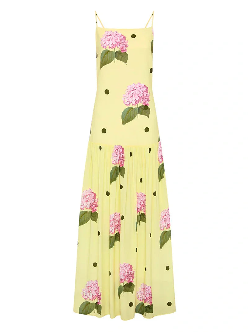 Polka Dot Floral Print Midi Dress
